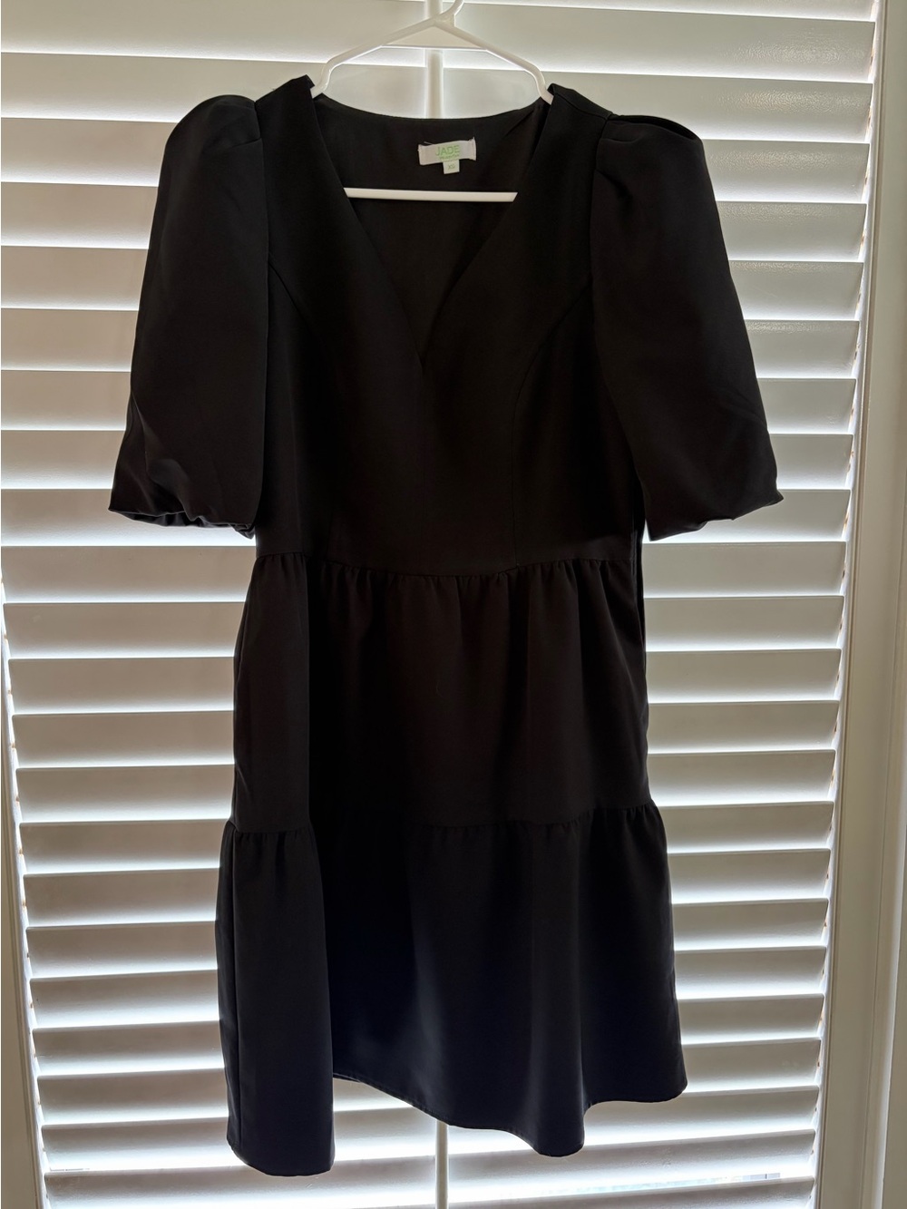 Jade Black Cocktail Dress with Puff Sleeves